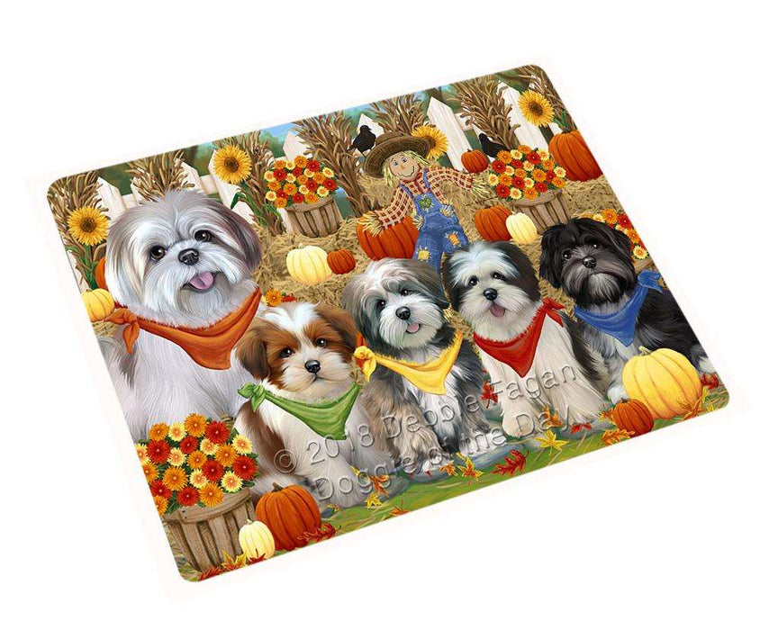 Fall Festive Gathering Lhasa Apsos Dog with Pumpkins Cutting Board C55974