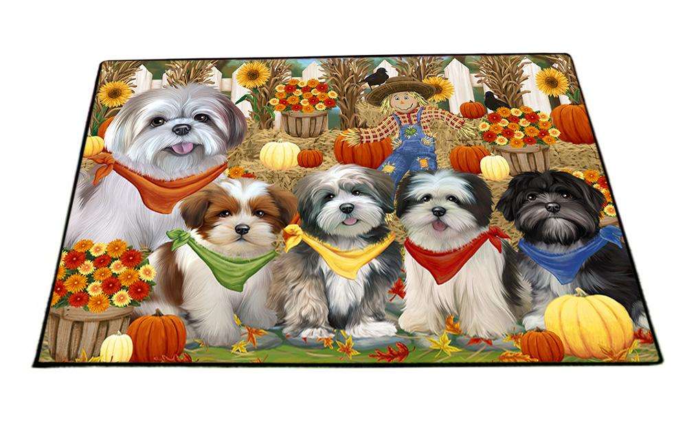 Fall Festive Gathering Lhasa Apsos Dog with Pumpkins Floormat FLMS50742