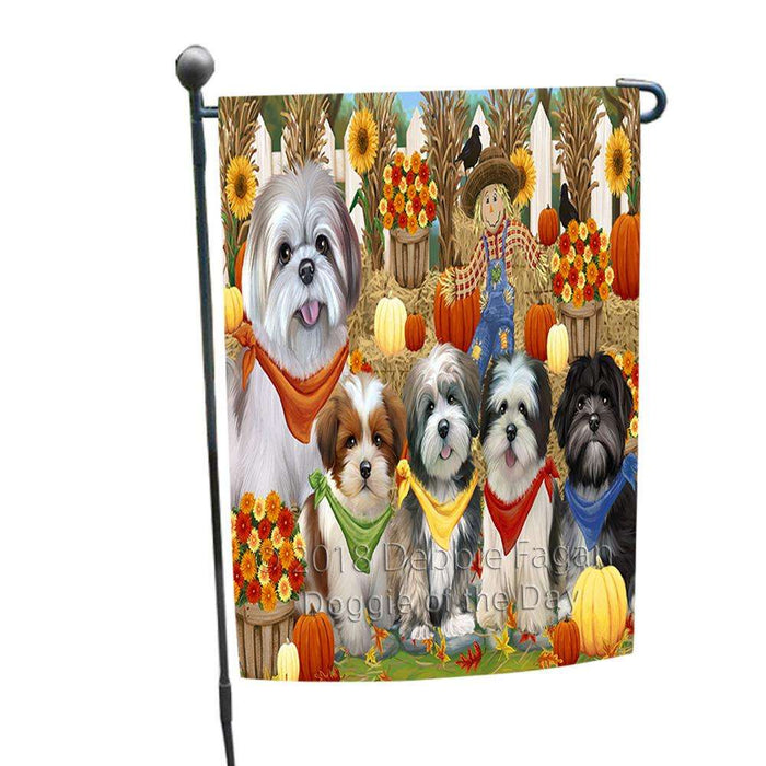 Fall Festive Gathering Lhasa Apsos Dog with Pumpkins Garden Flag GFLG0531