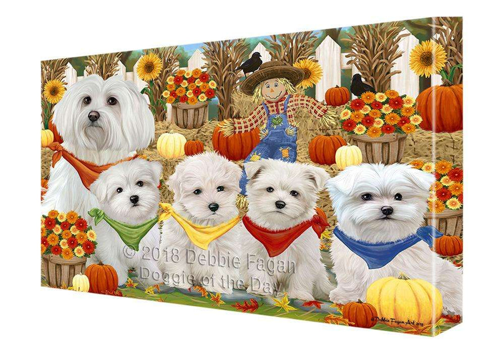 Fall Festive Gathering Malteses Dog with Pumpkins Canvas Print Wall Art Décor CVS72080
