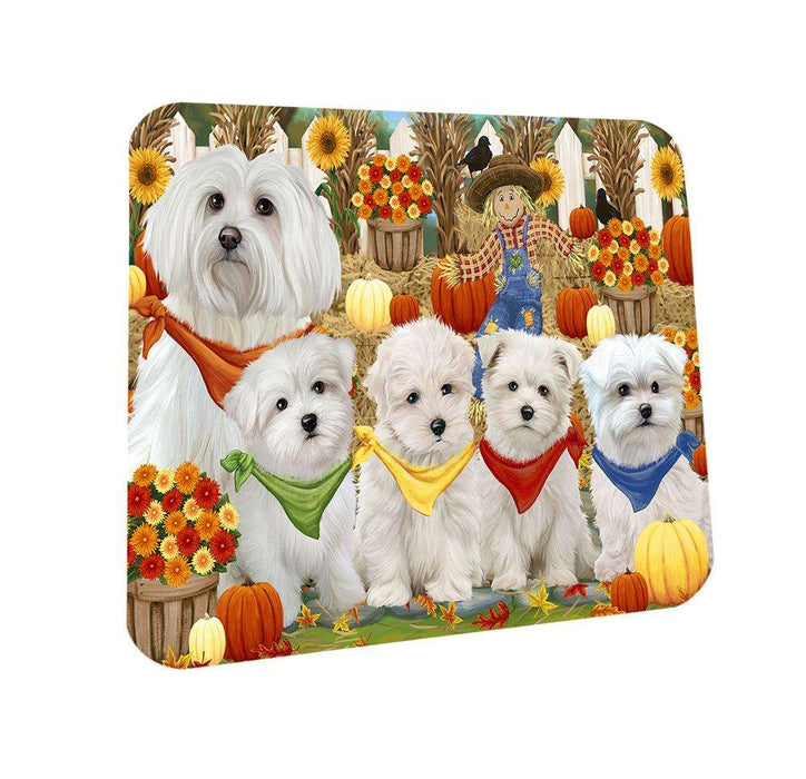 Fall Festive Gathering Malteses Dog with Pumpkins Coasters Set of 4 CST50598