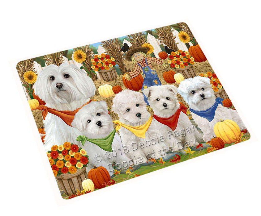Fall Festive Gathering Malteses Dog with Pumpkins Cutting Board C55977