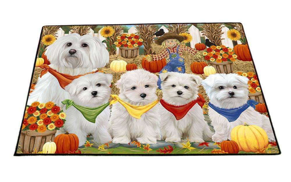 Fall Festive Gathering Malteses Dog with Pumpkins Floormat FLMS50745