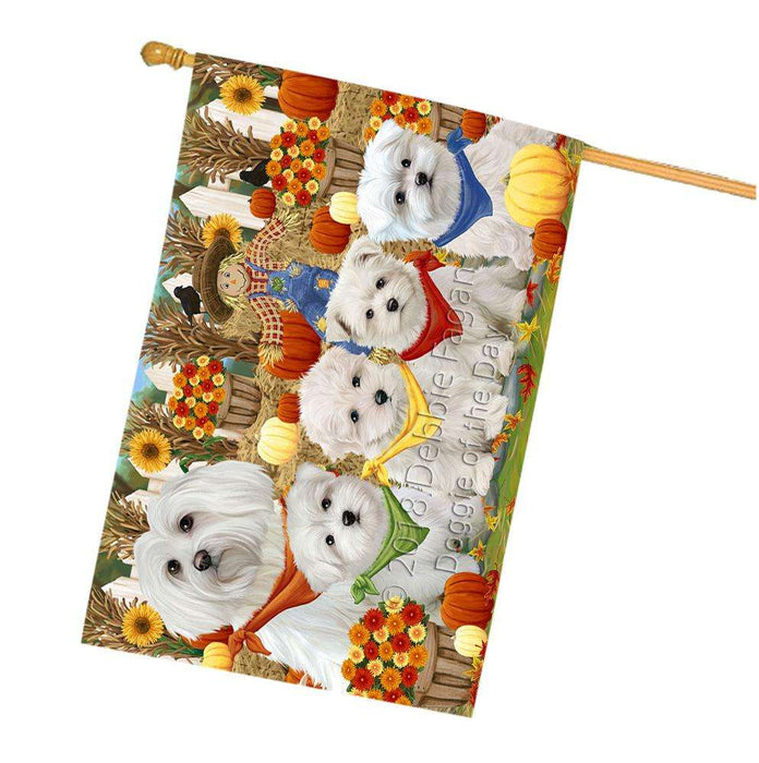 Fall Festive Gathering Malteses Dog with Pumpkins House Flag FLG50668