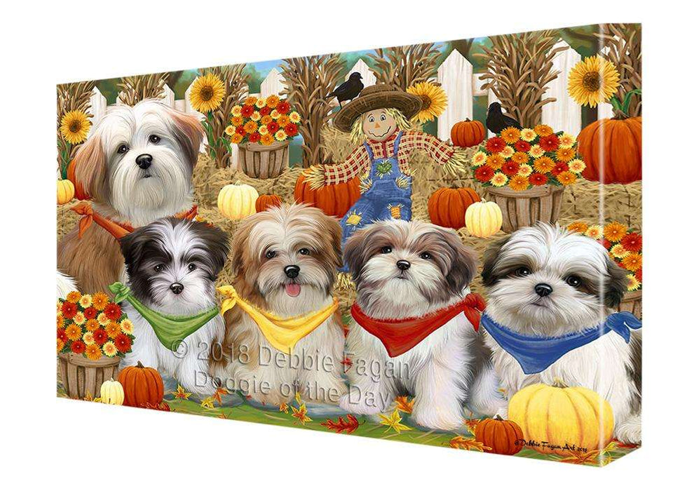 Fall Festive Gathering Malti Tzus Dog with Pumpkins Canvas Print Wall Art Décor CVS72089