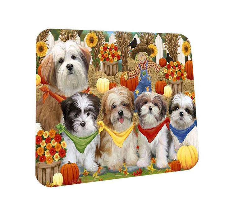 Fall Festive Gathering Malti Tzus Dog with Pumpkins Coasters Set of 4 CST50599