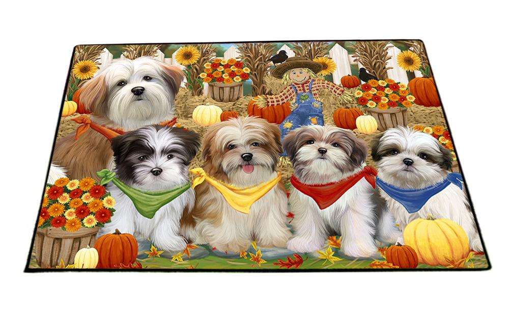 Fall Festive Gathering Malti Tzus Dog with Pumpkins Floormat FLMS50748