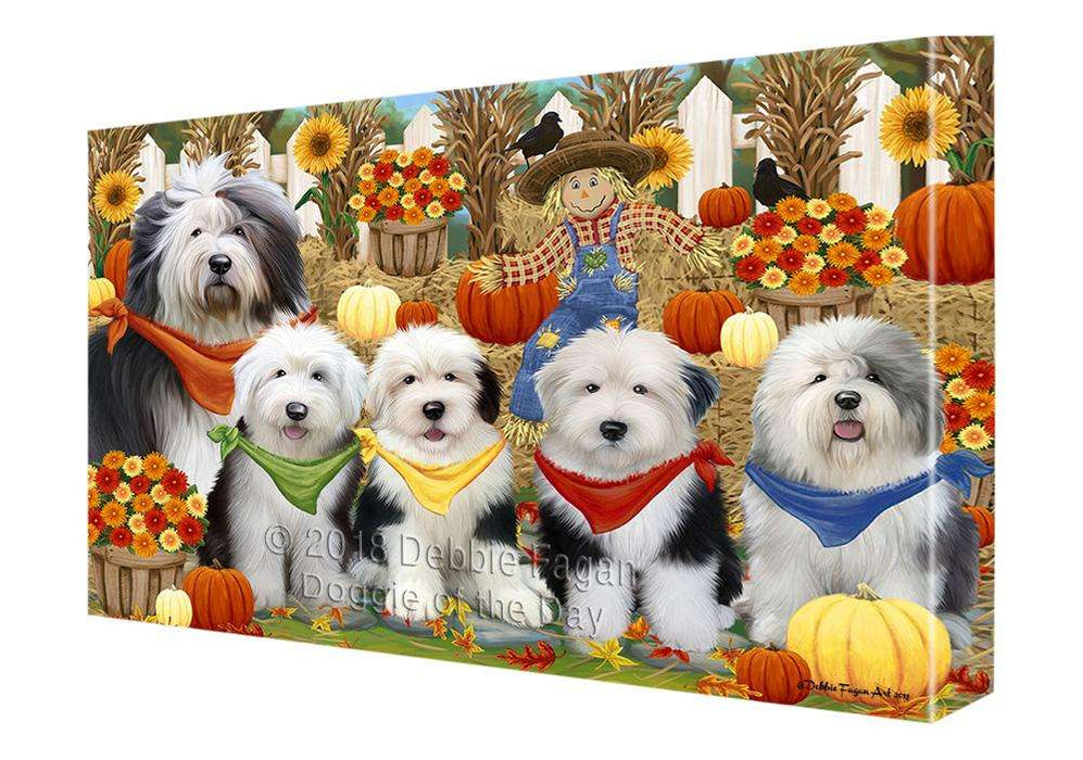 Fall Festive Gathering Old English Sheepdogs with Pumpkins Canvas Print Wall Art Décor CVS72098
