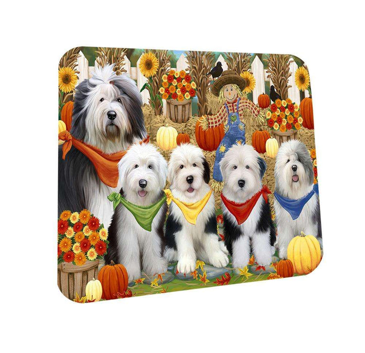 Fall Festive Gathering Old English Sheepdogs with Pumpkins Coasters Set of 4 CST50600