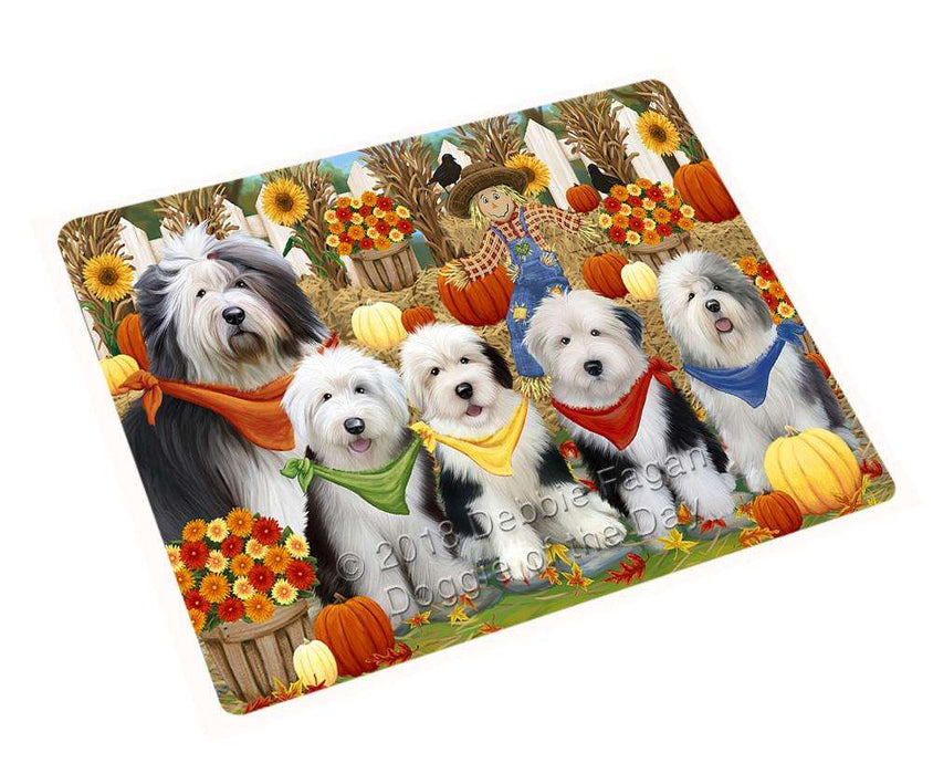 Fall Festive Gathering Old English Sheepdogs with Pumpkins Cutting Board C55983