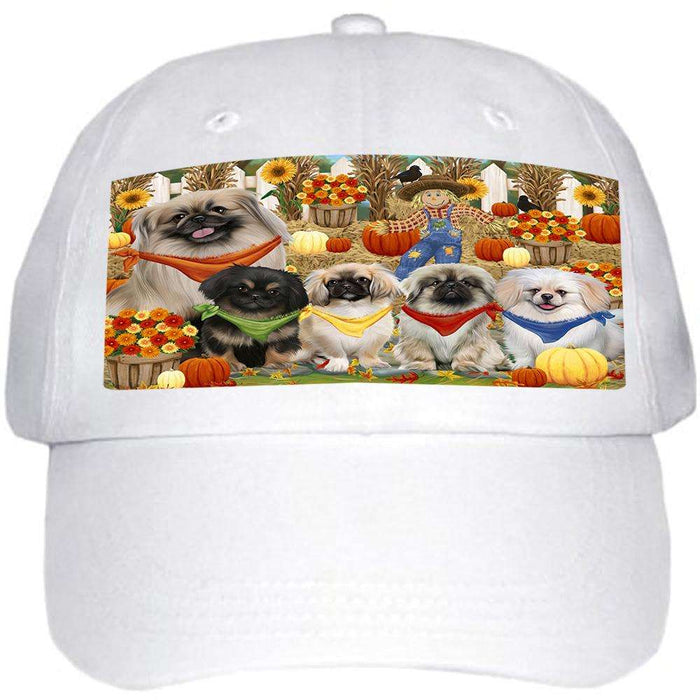 Fall Festive Gathering Pekingeses Dog with Pumpkins Ball Hat Cap HAT55695