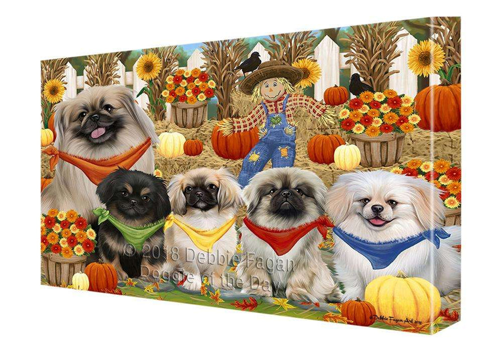 Fall Festive Gathering Pekingeses Dog with Pumpkins Canvas Print Wall Art Décor CVS72107