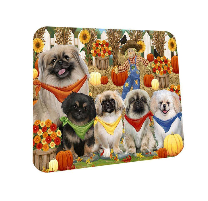 Fall Festive Gathering Pekingeses Dog with Pumpkins Coasters Set of 4 CST50601