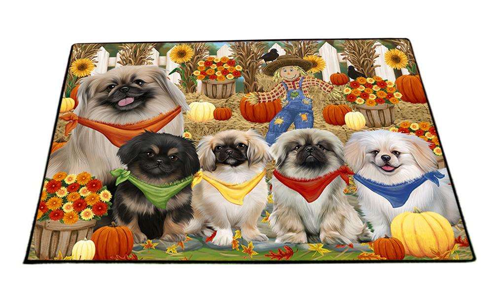 Fall Festive Gathering Pekingeses Dog with Pumpkins Floormat FLMS50754