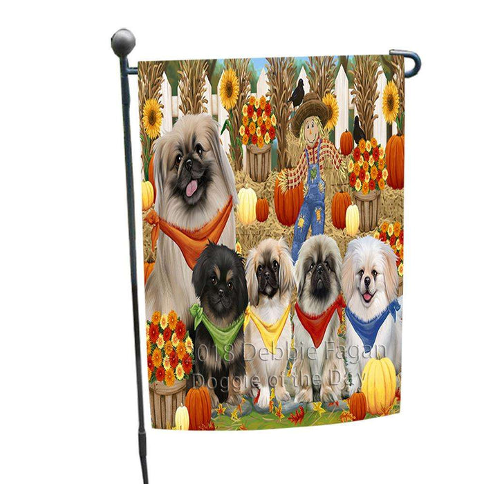 Fall Festive Gathering Pekingeses Dog with Pumpkins Garden Flag GFLG0535