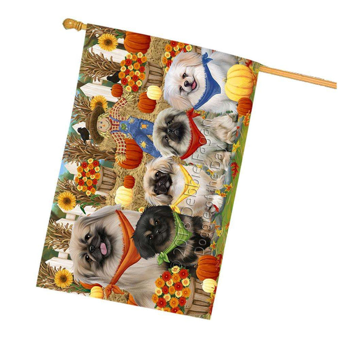 Fall Festive Gathering Pekingeses Dog with Pumpkins House Flag FLG50671