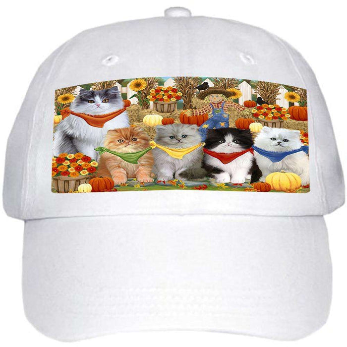 Fall Festive Gathering Persian Cats with Pumpkins Ball Hat Cap HAT56106
