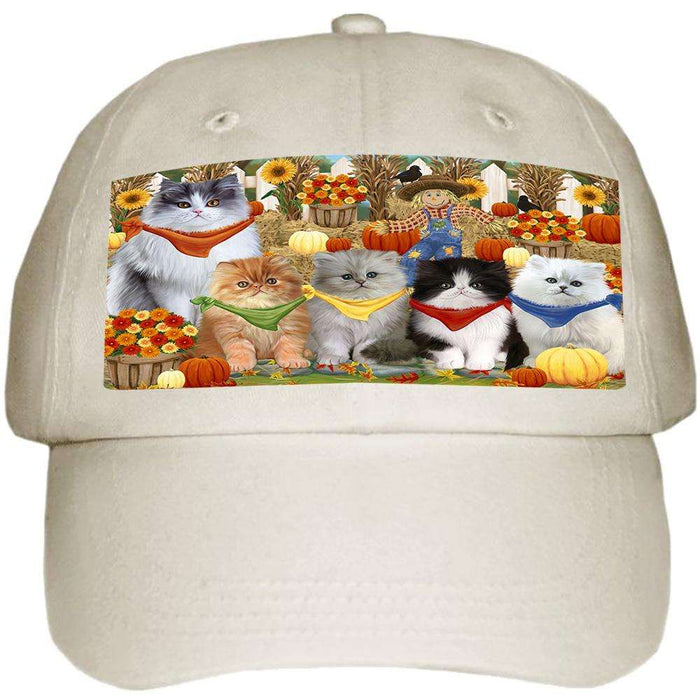 Fall Festive Gathering Persian Cats with Pumpkins Ball Hat Cap HAT56106