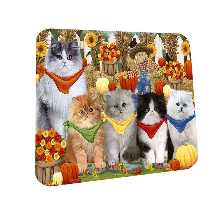 Fall Festive Gathering Persian Cats with Pumpkins Coasters Set of 4 CST50738