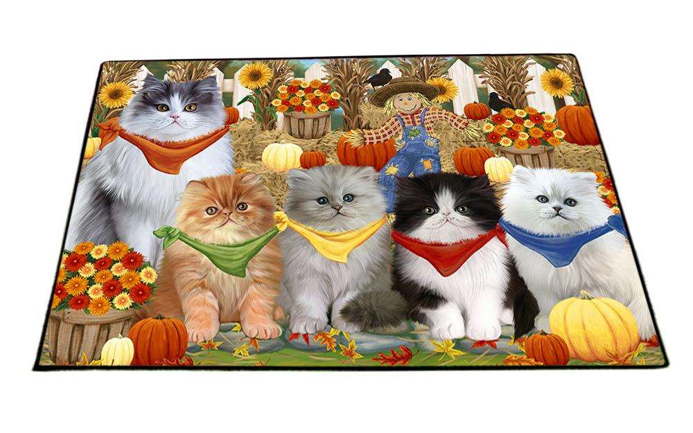 Fall Festive Gathering Persian Cats with Pumpkins Floormat FLMS50760