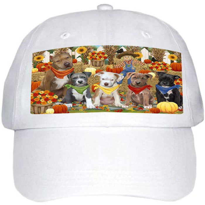 Fall Festive Gathering Pit Bulls Dog with Pumpkins Ball Hat Cap HAT56109