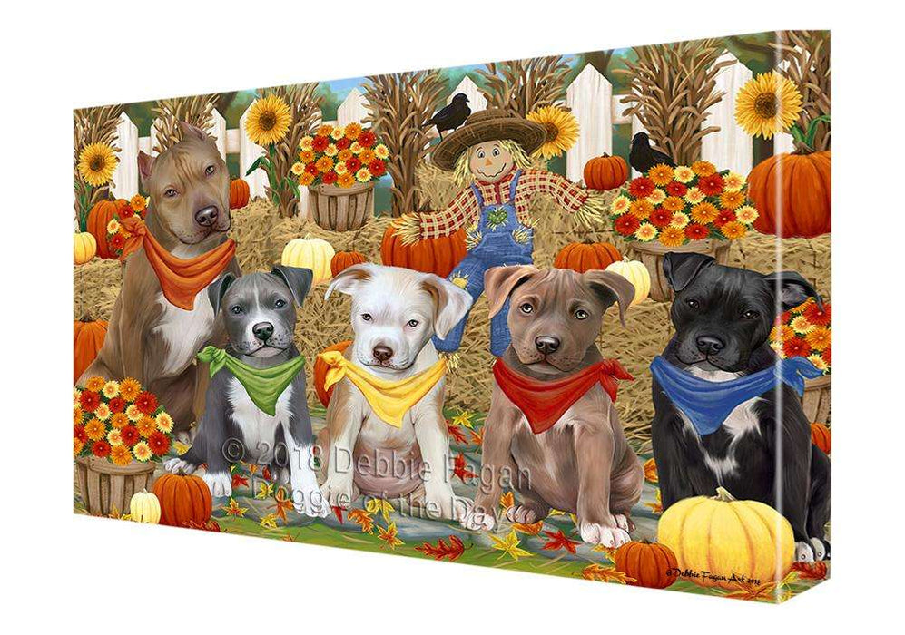 Fall Festive Gathering Pit Bulls Dog with Pumpkins Canvas Print Wall Art Décor CVS73349