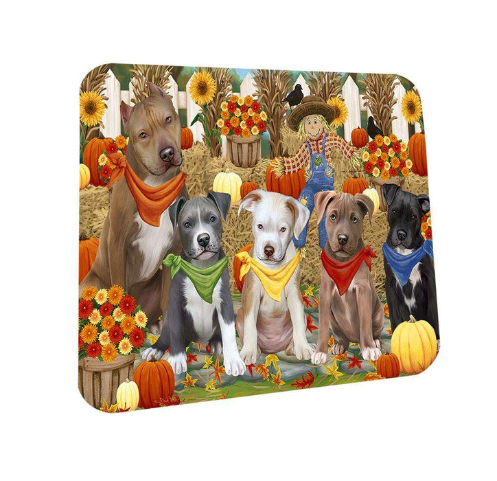 Fall Festive Gathering Pit Bulls Dog with Pumpkins Coasters Set of 4 CST50739