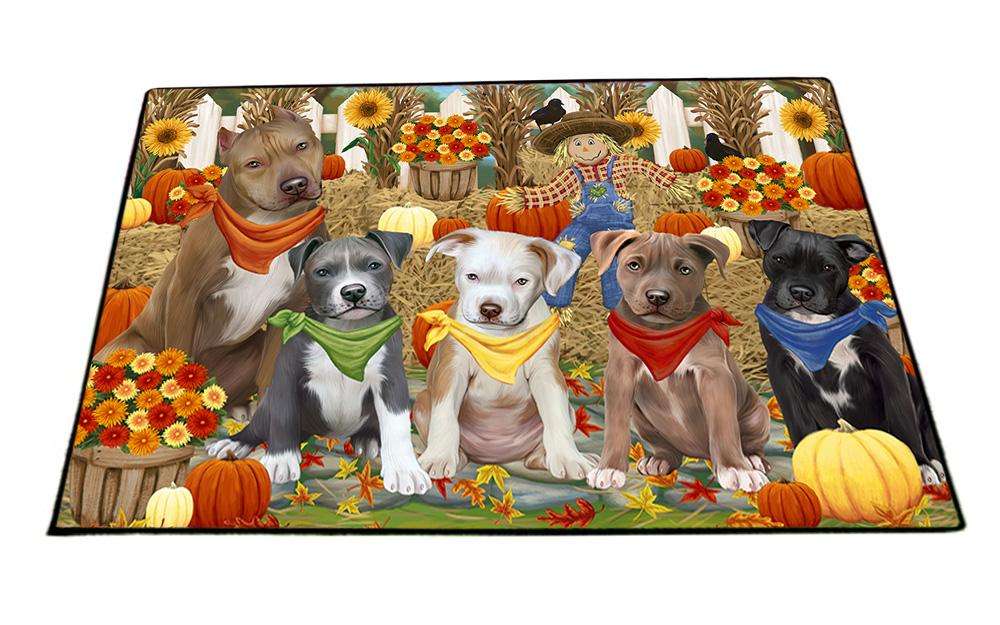 Fall Festive Gathering Pit Bulls Dog with Pumpkins Floormat FLMS50763