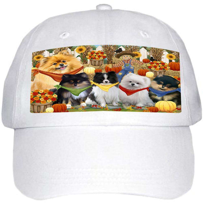 Fall Festive Gathering Pomeranians Dog with Pumpkins Ball Hat Cap HAT56112