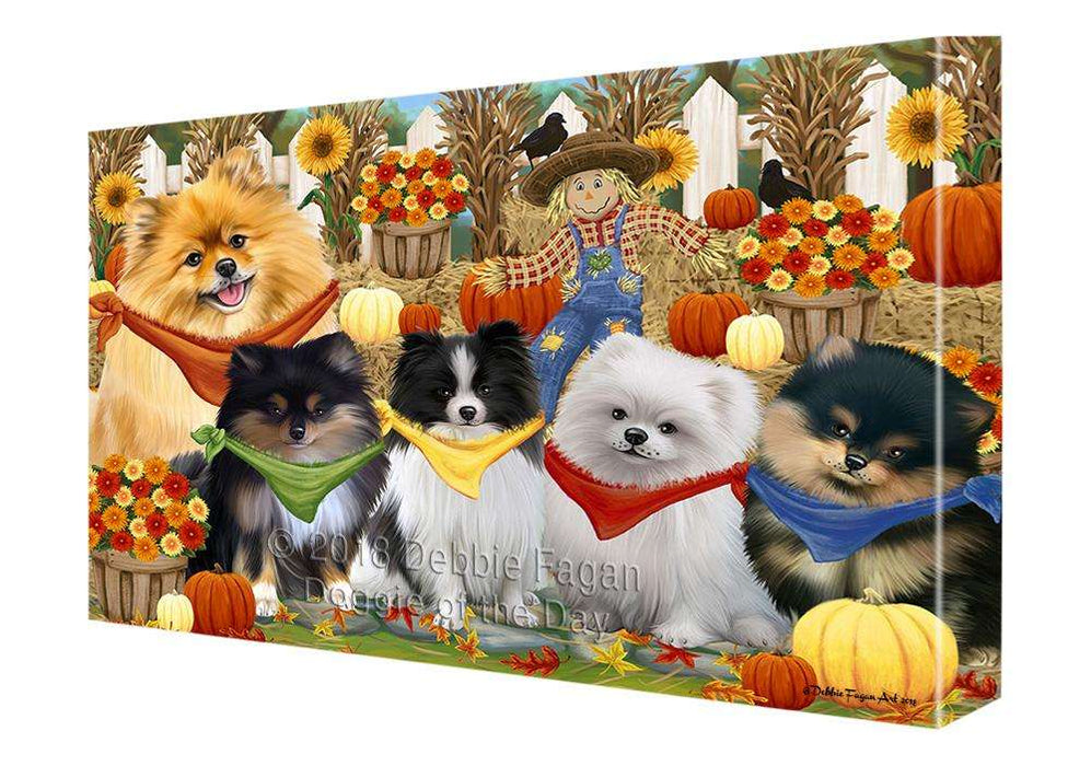 Fall Festive Gathering Pomeranians Dog with Pumpkins Canvas Print Wall Art Décor CVS73358