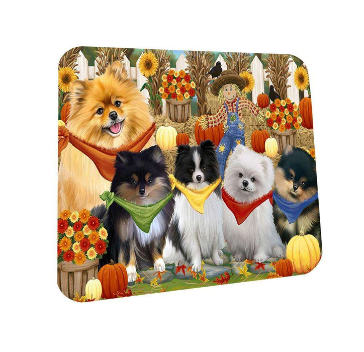 Fall Festive Gathering Pomeranians Dog with Pumpkins Coasters Set of 4 CST50740