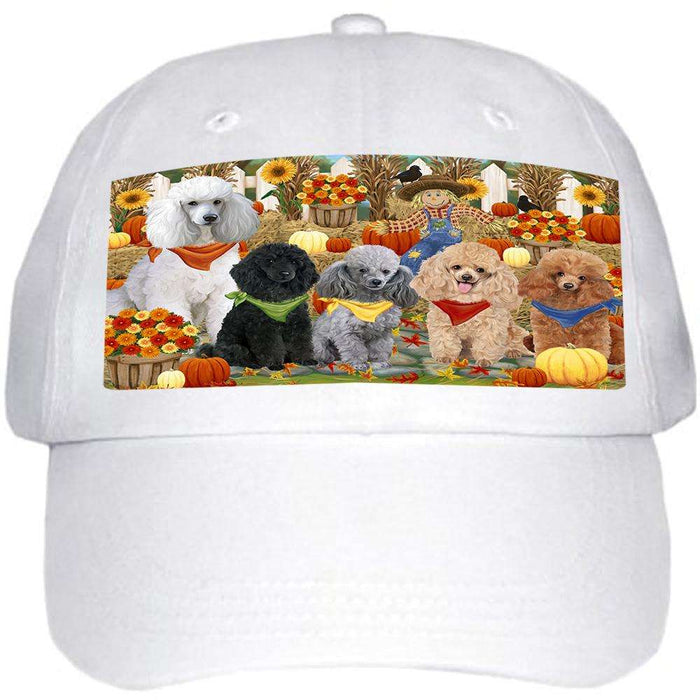 Fall Festive Gathering Poodles Dog with Pumpkins Ball Hat Cap HAT56115