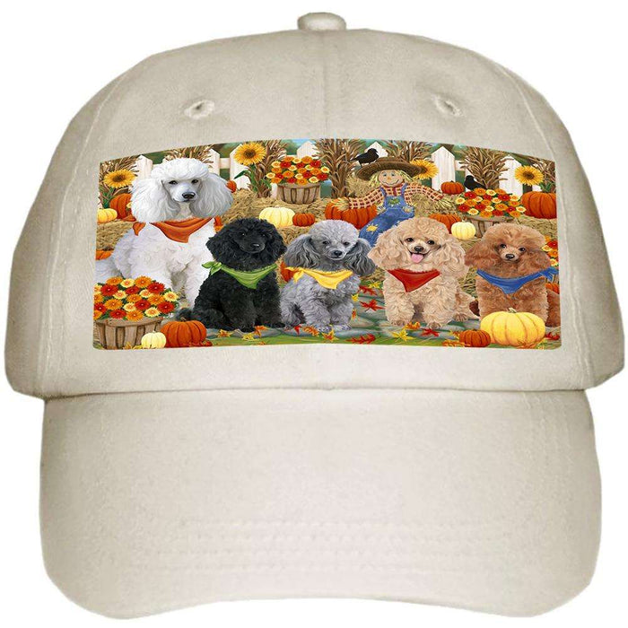 Fall Festive Gathering Poodles Dog with Pumpkins Ball Hat Cap HAT56115