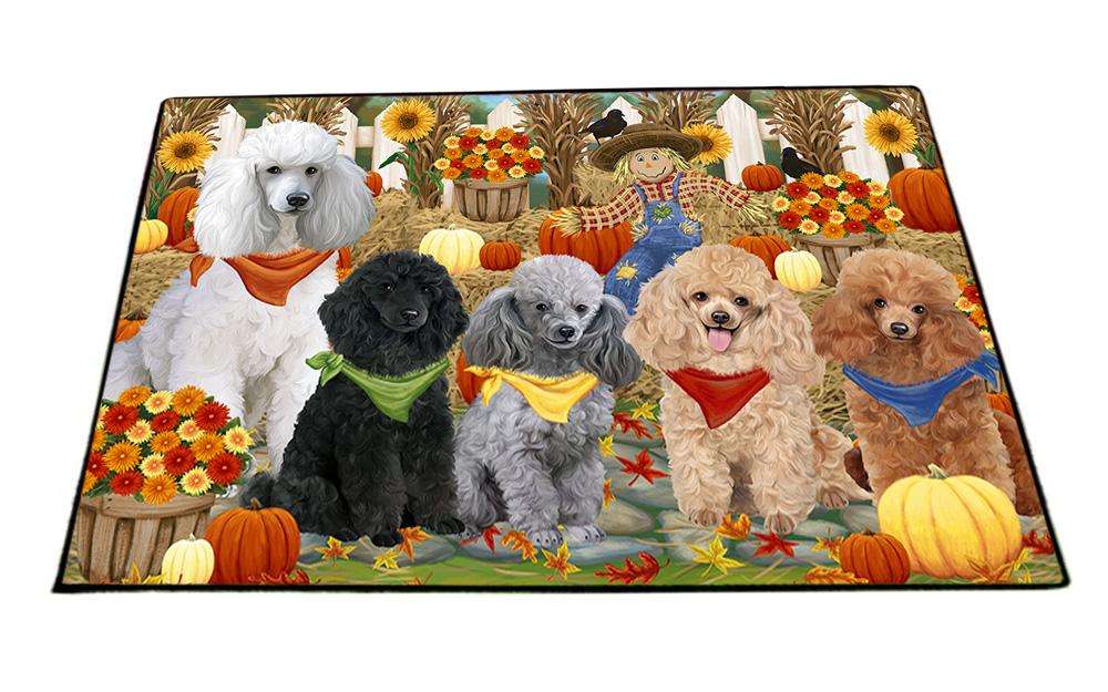 Fall Festive Gathering Poodles Dog with Pumpkins Floormat FLMS50769
