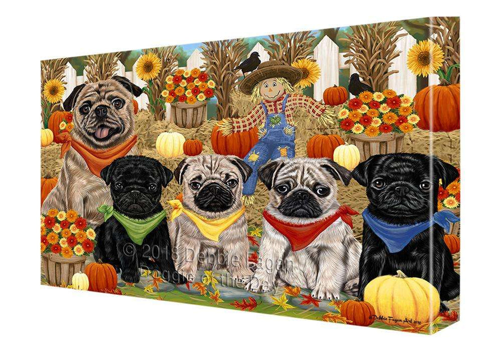 Fall Festive Gathering Pugs Dog with Pumpkins Canvas Print Wall Art Décor CVS73376