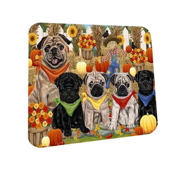 Fall Festive Gathering Pugs Dog with Pumpkins Coasters Set of 4 CST50742