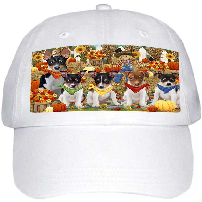 Fall Festive Gathering Rat Terriers Dog with Pumpkins Ball Hat Cap HAT56121
