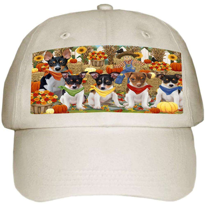 Fall Festive Gathering Rat Terriers Dog with Pumpkins Ball Hat Cap HAT56121