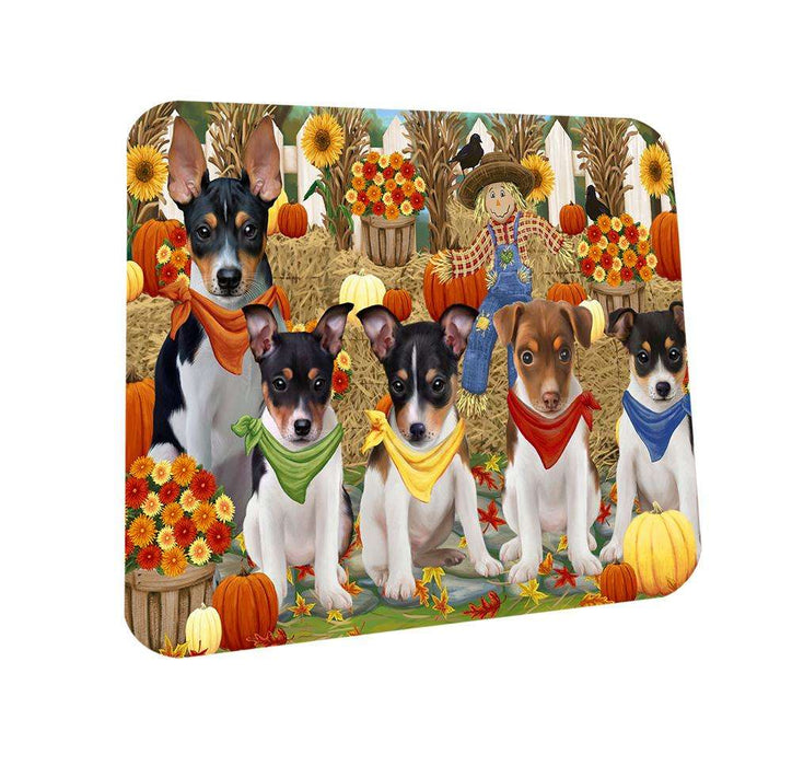 Fall Festive Gathering Rat Terriers Dog with Pumpkins Coasters Set of 4 CST50743