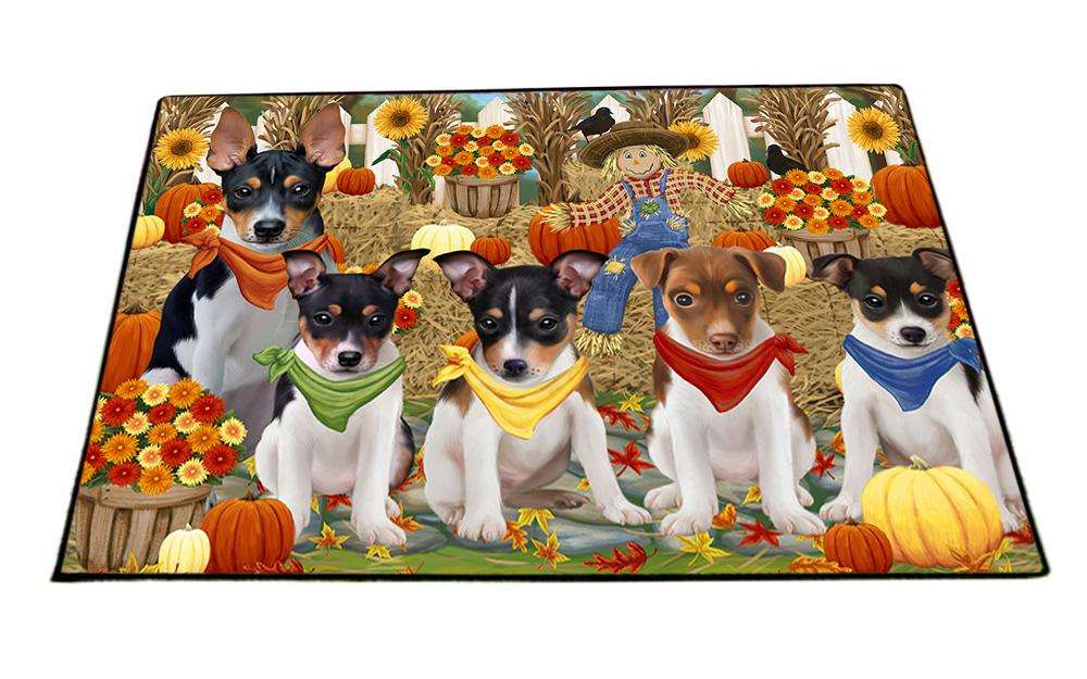 Fall Festive Gathering Rat Terriers Dog with Pumpkins Floormat FLMS50775