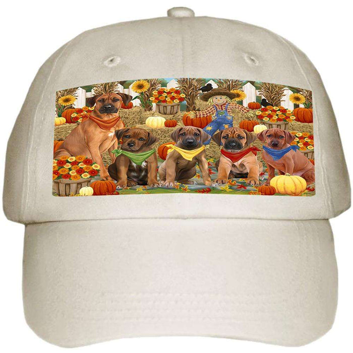 Fall Festive Gathering Rhodesian Ridgebacks Dog with Pumpkins Ball Hat Cap HAT56124