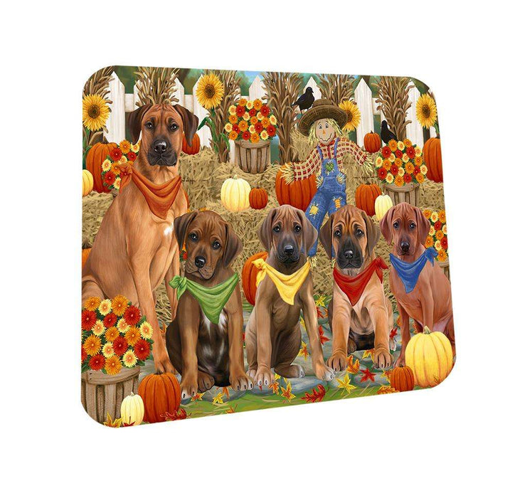 Fall Festive Gathering Rhodesian Ridgebacks Dog with Pumpkins Coasters Set of 4 CST50744