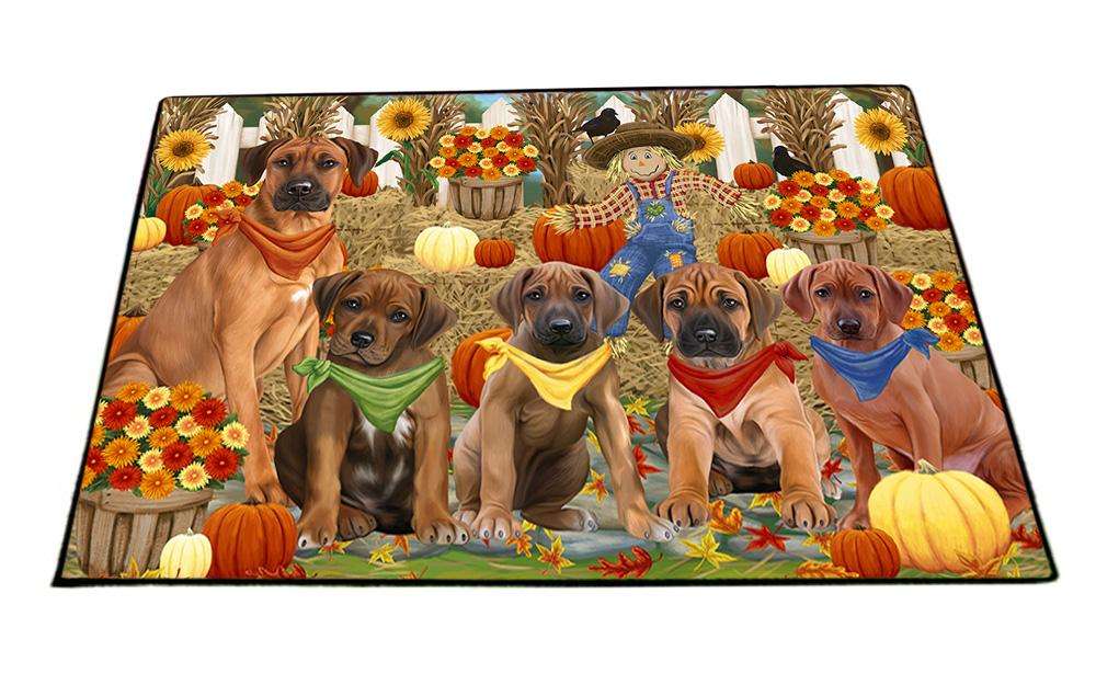 Fall Festive Gathering Rhodesian Ridgebacks Dog with Pumpkins Floormat FLMS50778