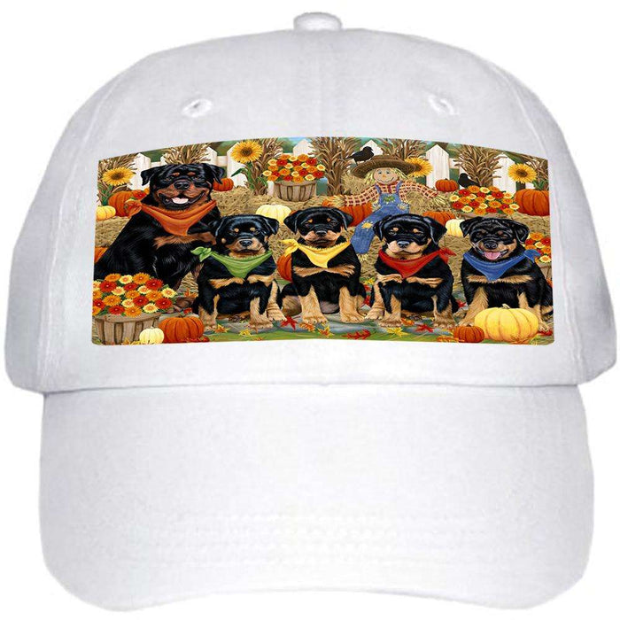 Fall Festive Gathering Rottweilers Dog with Pumpkins Ball Hat Cap HAT56127