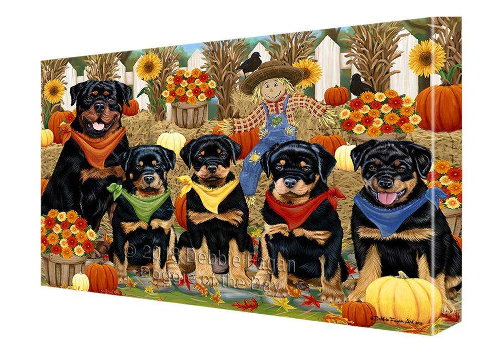 Fall Festive Gathering Rottweilers Dog with Pumpkins Canvas Print Wall Art Décor CVS73403