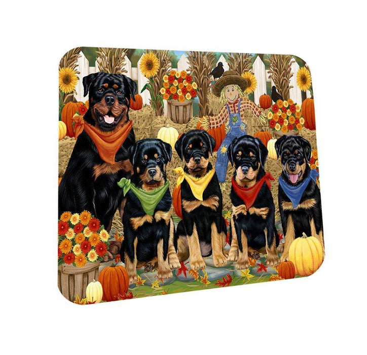 Fall Festive Gathering Rottweilers Dog with Pumpkins Coasters Set of 4 CST50745