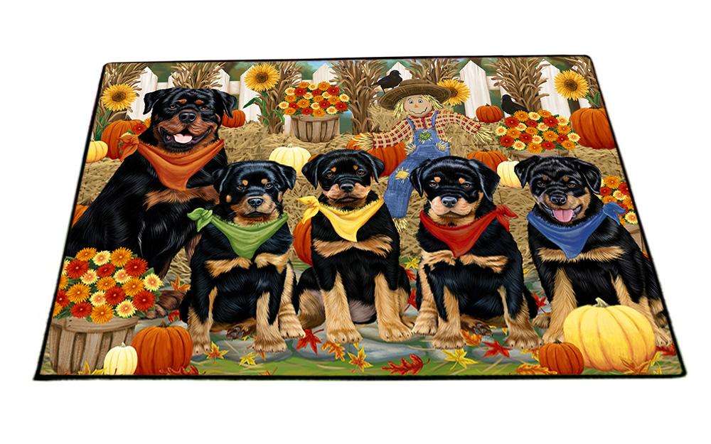 Fall Festive Gathering Rottweilers Dog with Pumpkins Floormat FLMS50781