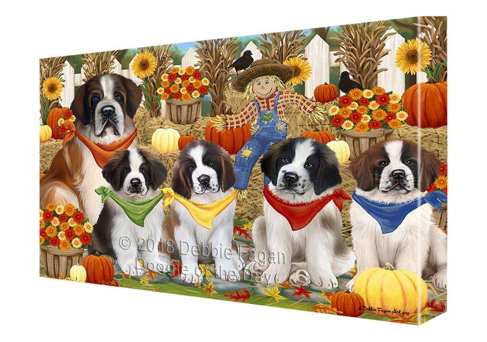 Fall Festive Gathering Saint Bernards Dog with Pumpkins Canvas Print Wall Art Décor CVS73412