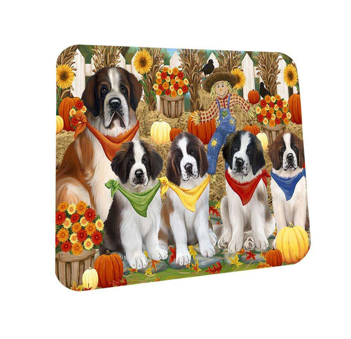 Fall Festive Gathering Saint Bernards Dog with Pumpkins Coasters Set of 4 CST50746