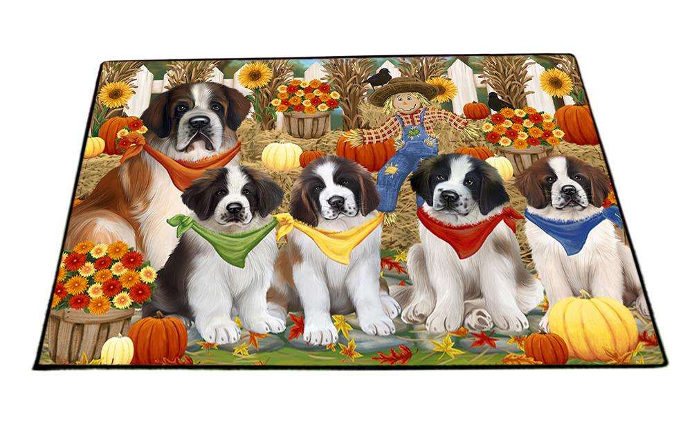 Fall Festive Gathering Saint Bernards Dog with Pumpkins Floormat FLMS50784